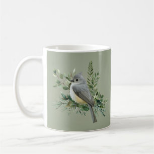 Grått Bird på Gren oliv grönt bakgrund Mugg