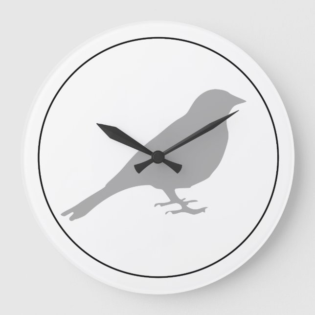 Grått Bird Wall Clock Stor Klocka (Framsida)