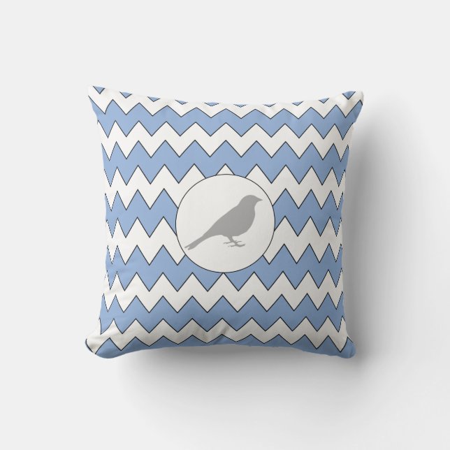 Grått Bird Zig Zag Light Blue Pillow Kudde (Framsida)