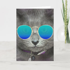 Grått Birthday Cat with Sunglass Kort