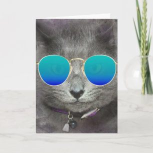 Grått Birthday Cat with Sunglass Kort