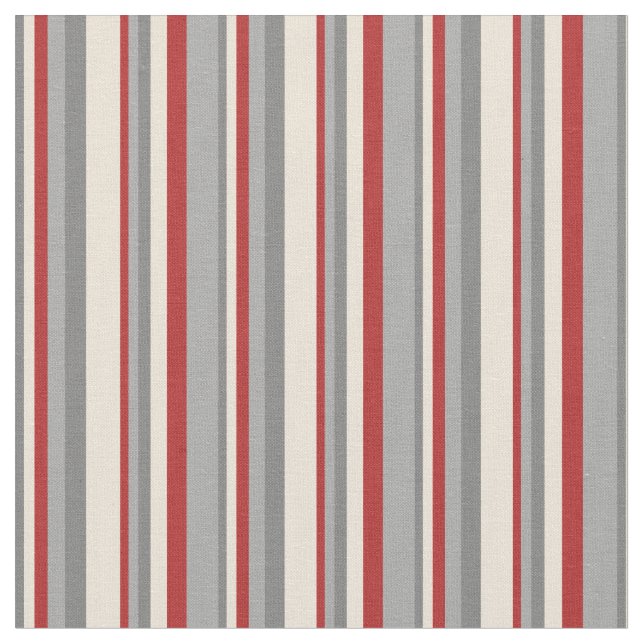 Grått, Bisque, Red och Mörk Grått stripe Mönster Tyg (Närbild)