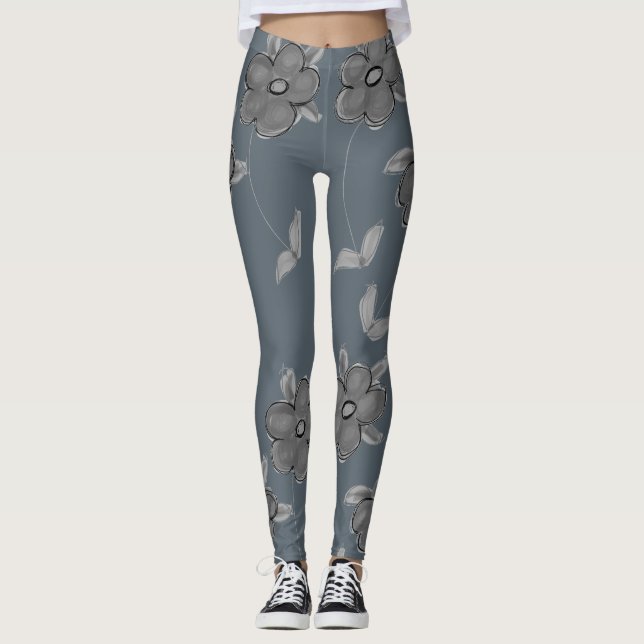 Grått-blå blomstrande baljväxter leggings (Framsida)