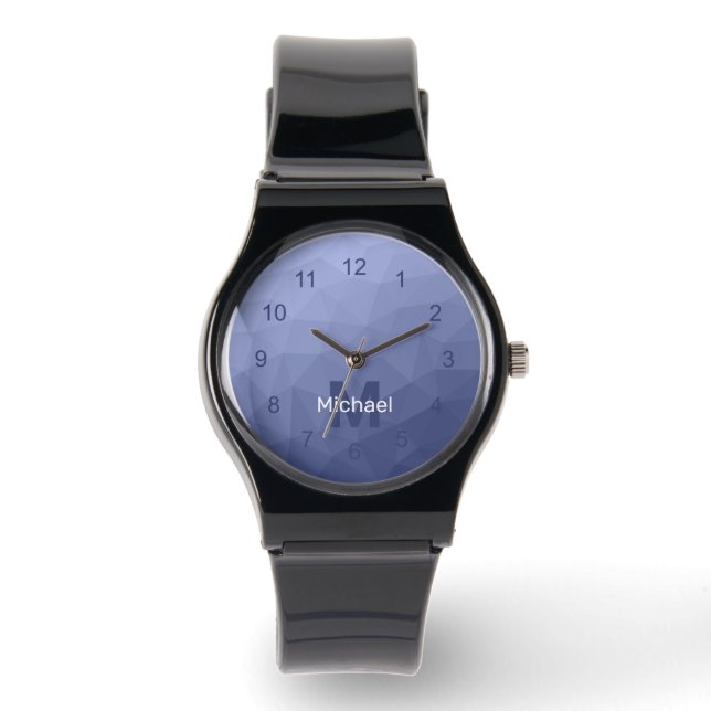 Grått-blå geometrisk maska mönster Monogram Watch Armbandsur (Framsida)