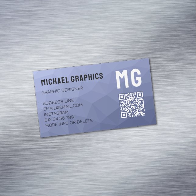 Grått-blå övertoningsgeometrisk maska mönster QR-k Magnetiska Visitkort (In Situ)