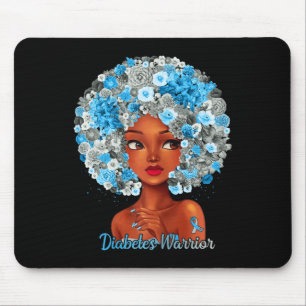 Grått Blåa blommor Afro Hair Black Woman Diabetes Musmatta
