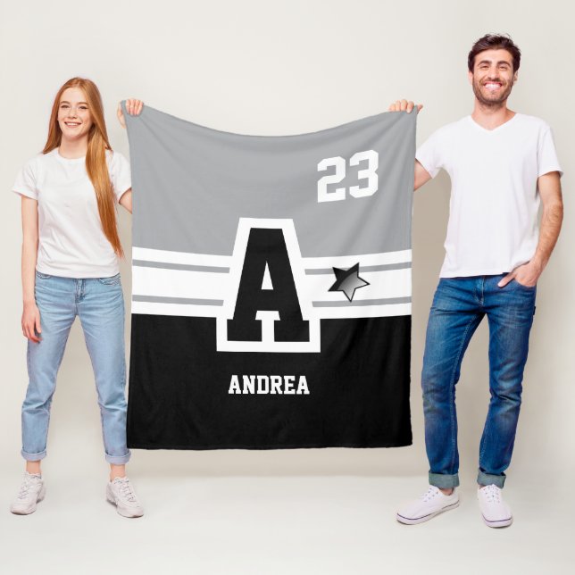 Grått & Black All Varsity Sport Brev Fleecefilt (På plats)