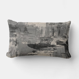 Grått Black & Beige Artistic Abstrakt Painting Lumbarkudde