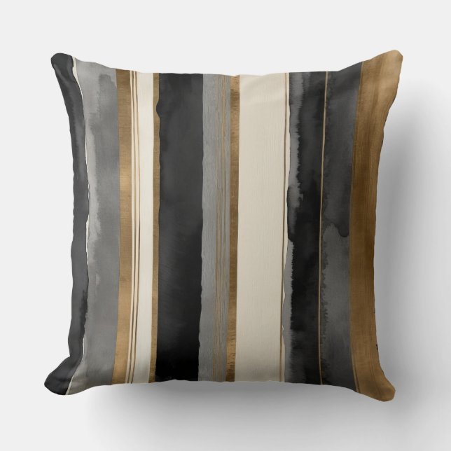 Grått Black beige och guld rand Kudde (Framsida)