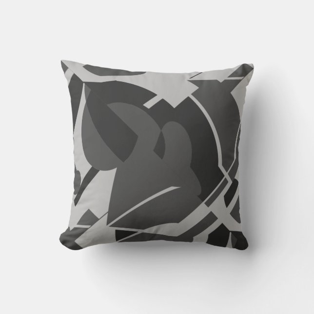 Grått Black Bold Swirling Abstrakt Motif Kudde (Framsida)