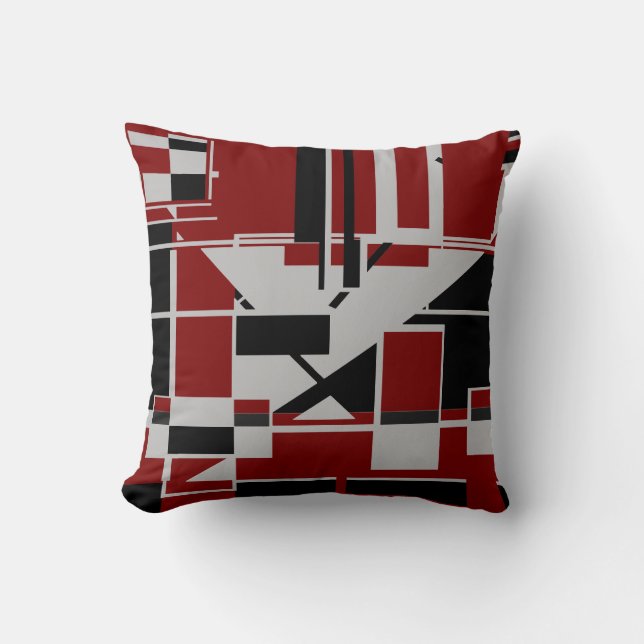 Grått Black Burgundy Geometric Abstrakt labyrint Kudde (Framsida)
