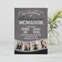 Grått & Black Chalkboard Photo Filmremsa Studenten Inbjudningar