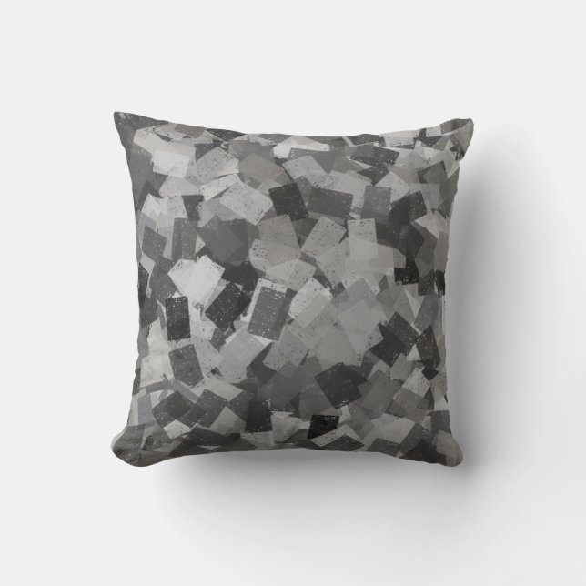 Grått Black Cubism Abstrakt Mönster Kudde (Framsida)