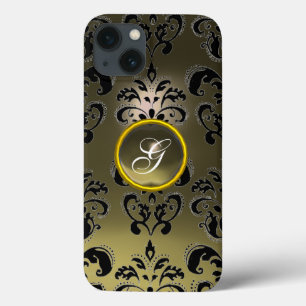 GRÅTT BLACK DAMASK GEMSTONE MONOGRAM Blommigt
