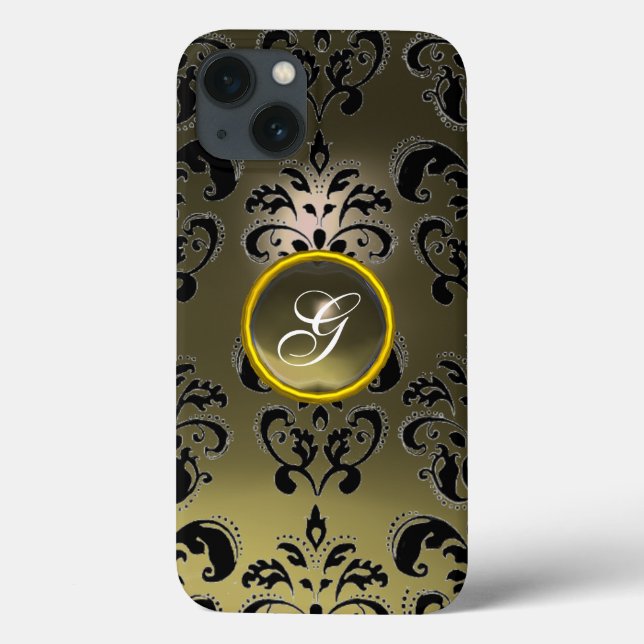 GRÅTT BLACK DAMASK GEMSTONE MONOGRAM Blommigt (Baksida)