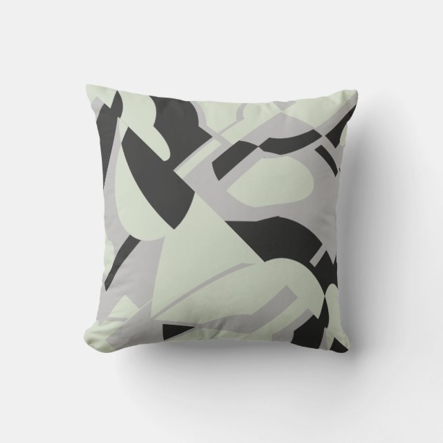 Grått  Black Diagonal Art-Abstrakt, handast Grönt Kudde (Framsida)