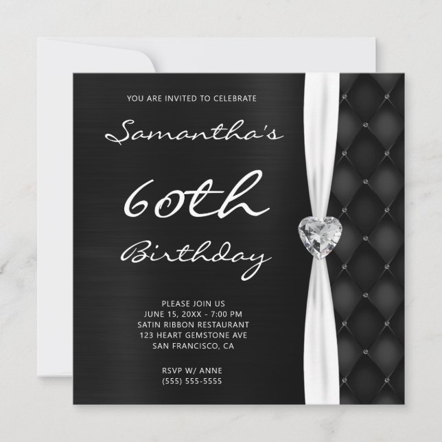 Grått Black Diamond Mönster Ombre Foil Birthday Inbjudningar (Framsida)