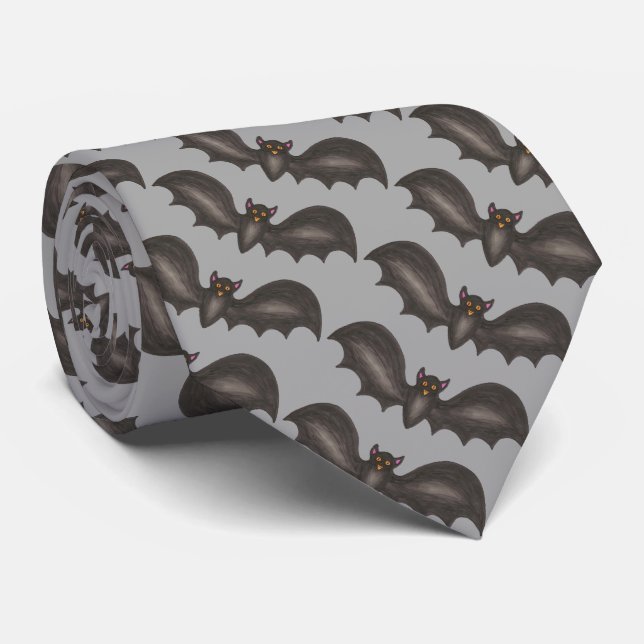 Grått Black Fladdermus Spooky Fladdermöss Hallowee Slips (Rullad)