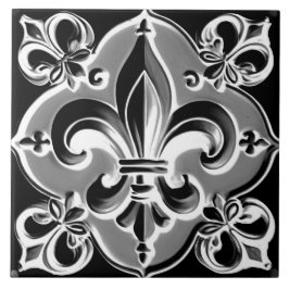 Grått & Black Fleur de Lis Tile - Mörk Grått Ceram Kakelplatta