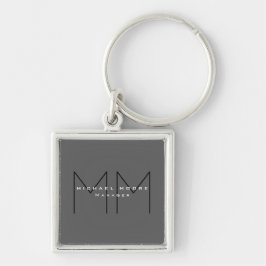 Grått Black fold Monogram Modern Minimalist Fyrkantig Silverfärgad Nyckelring