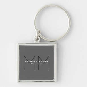 Grått Black fold Monogram Modern Minimalist Fyrkantig Silverfärgad Nyckelring