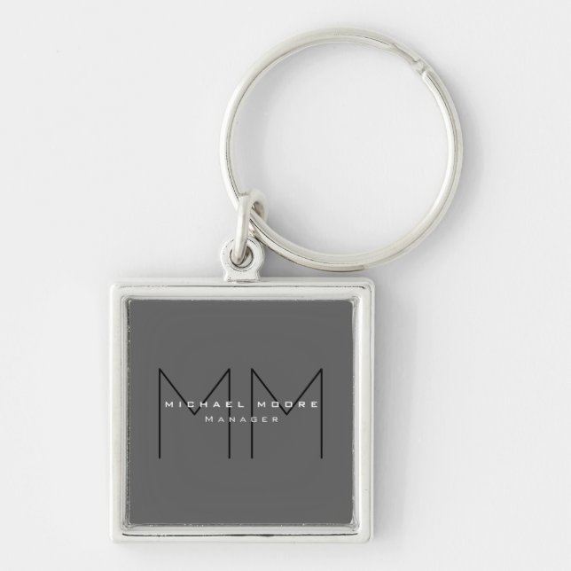Grått Black fold Monogram Modern Minimalist Fyrkantig Silverfärgad Nyckelring (Framsidan)