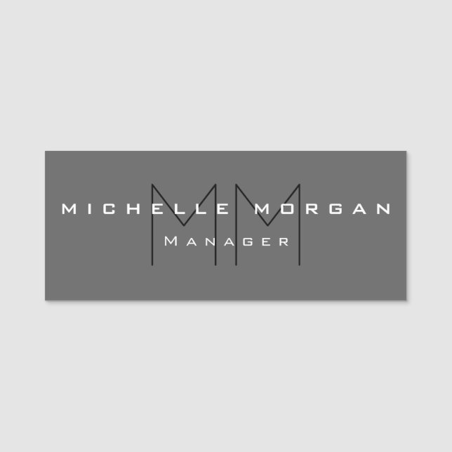 Grått Black fold Monogram Modern Minimalist Namnbricka (Framsida)