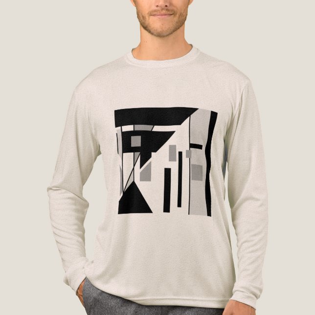 Grått Black Geometric Slanted MCM-Abstrakt Art T Shirt (Framsida)
