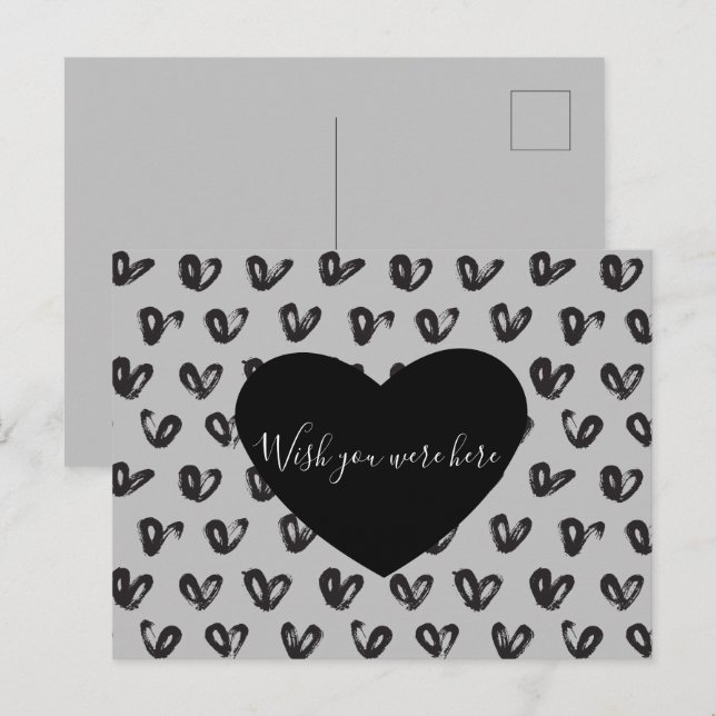 Grått Black Hearts Vykort (Fram/baksida)