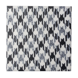 Grått & Black Houndstooth Modern Fabric Struktur Kakelplatta