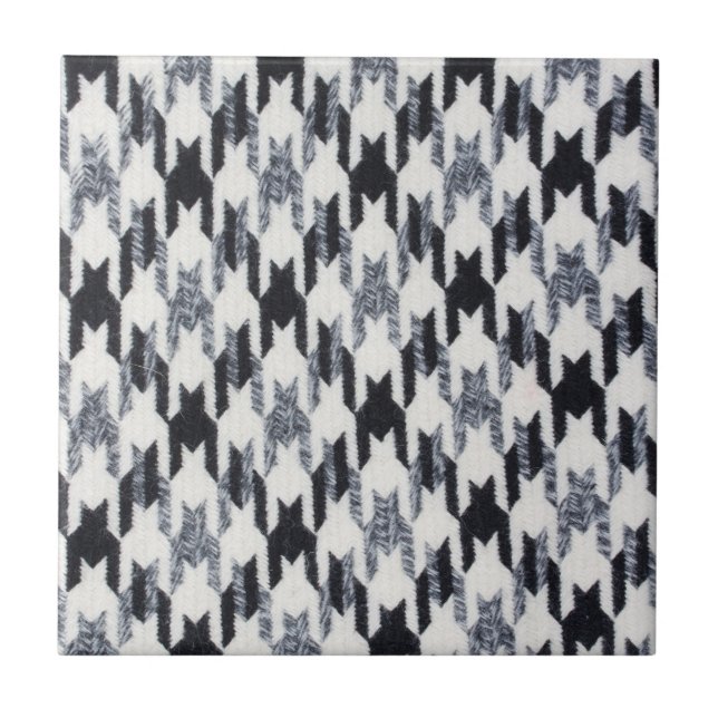 Grått & Black Houndstooth Modern Fabric Struktur Kakelplatta (Framsidan)