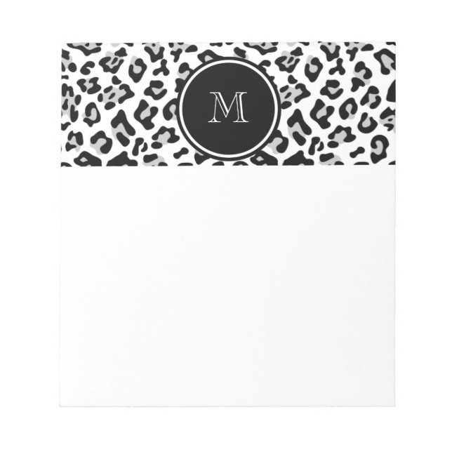 Grått Black Leopard Animal Print med Monogram Anteckningsblock (Framsida)