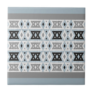 Grått Black Light Blue White Ethnic Tribe Art Kakelplatta