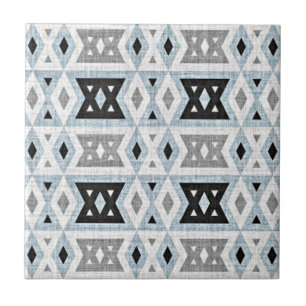 Grått Black Light Blue White Ethnic Tribe Art Kakelplatta