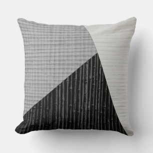 Grått Black Modern Bamboo Print Crosshatch Weave Kudde