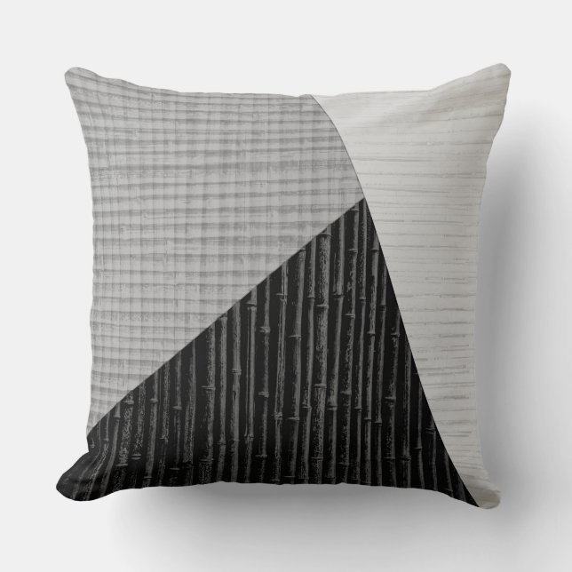 Grått Black Modern Bamboo Print Crosshatch Weave Kudde (Framsida)