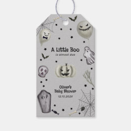 Grått Black Modern Little Boo Ghost Baby Shower Presentetikett