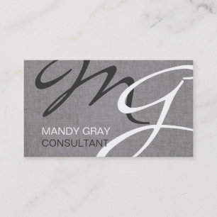 Grått Black Modern Monogram Linen Visitkort