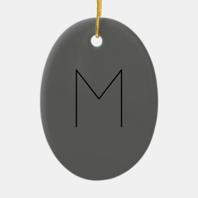 Grått Black Monogram Modern Initialer Julgransprydnad Keramik (Framsidan)