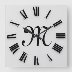 Grått Black Monogram Roman Nummer Fyrkantig Klocka