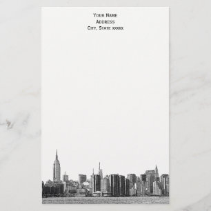 Grått Black NYC Skyline Etch 01 Stationery Brevpapper