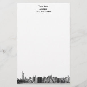 Grått Black NYC Skyline Etch 01 Stationery Brevpapper