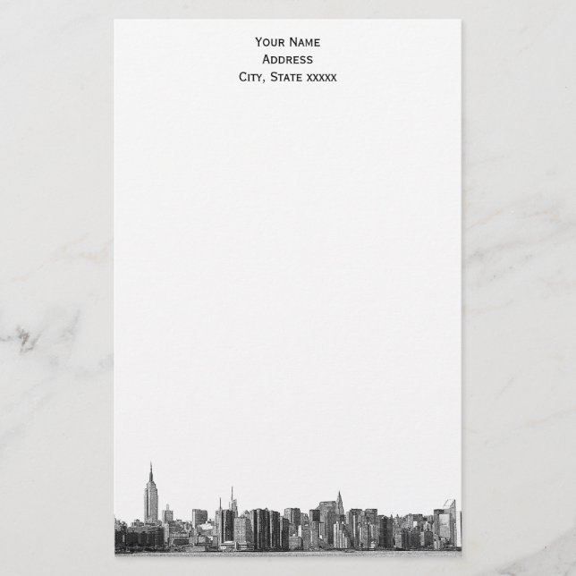 Grått Black NYC Skyline Etch 01 Stationery Brevpapper (Framsida)