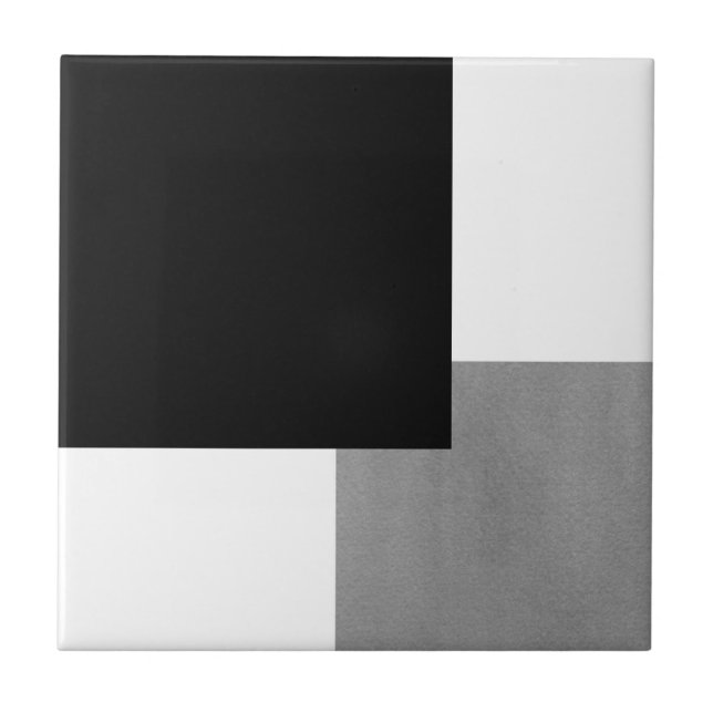 Grått Black och White Geometric Block Kakelplatta (Framsidan)