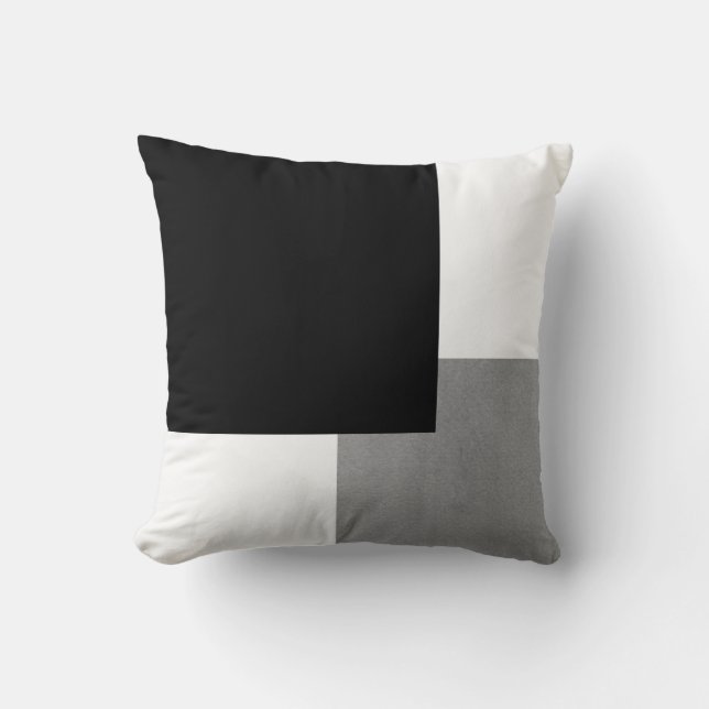 Grått Black och White Geometric Kudde (Framsida)