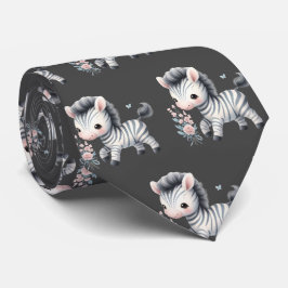 Grått Black och White Modern Kawaii Cute Zebrors Slips