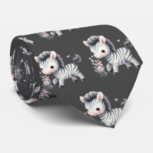 Grått Black och White Modern Kawaii Cute Zebrors Slips