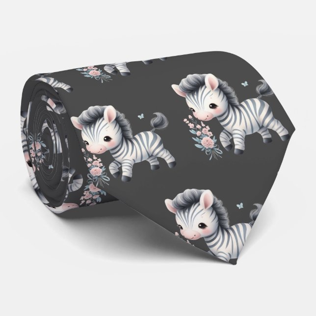 Grått Black och White Modern Kawaii Cute Zebrors Slips (Rullad)