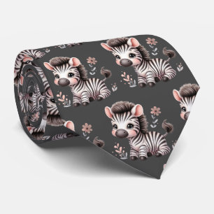 Grått Black och White Modern Kawaii Cute Zebrors Slips