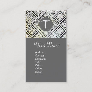 GRÅTT BLACK OCH WHITE ROMAN EGLE DAMASK MONOGRAM VISITKORT